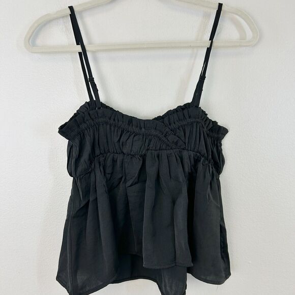 American Eagle Blouse Tank Top Womens S Black Crop Babydoll Cami Spaghetti Strap - Picture 6 of 13